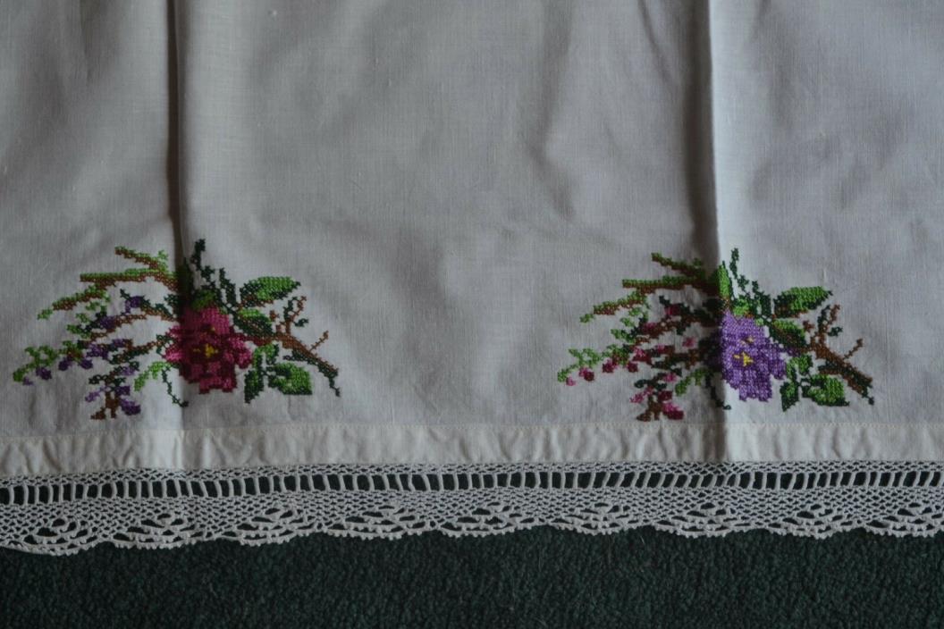 Scarf Dresser Runner Cross Stitch Flower Embroidery 34 by 19”