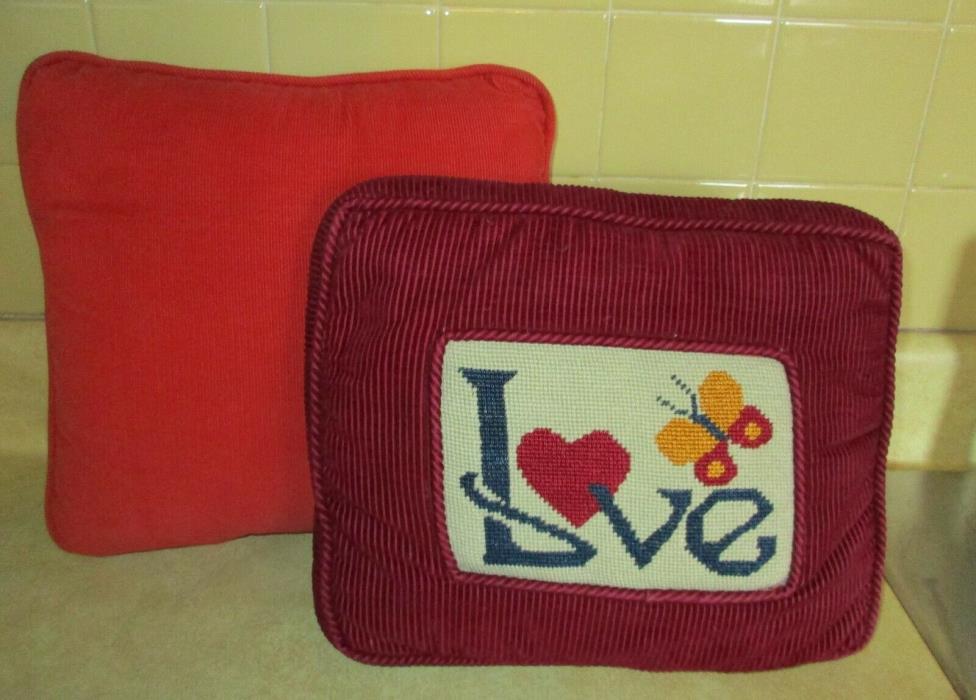 Orange Retro Corduroy Pillow & Needlepoint & Corduroy LOVE Throw Pillow