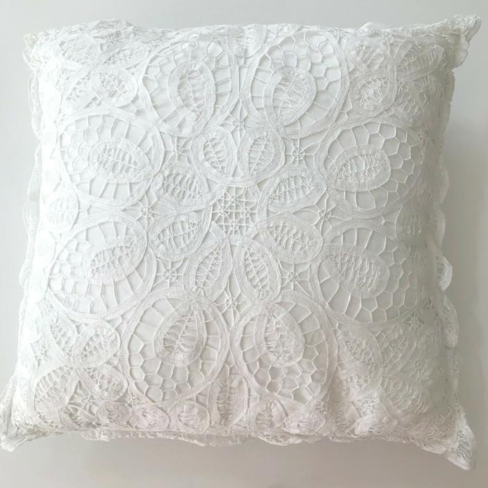 Vintage Win-Tex White Battenburg Lace Pillow Square Spring Summer Decor