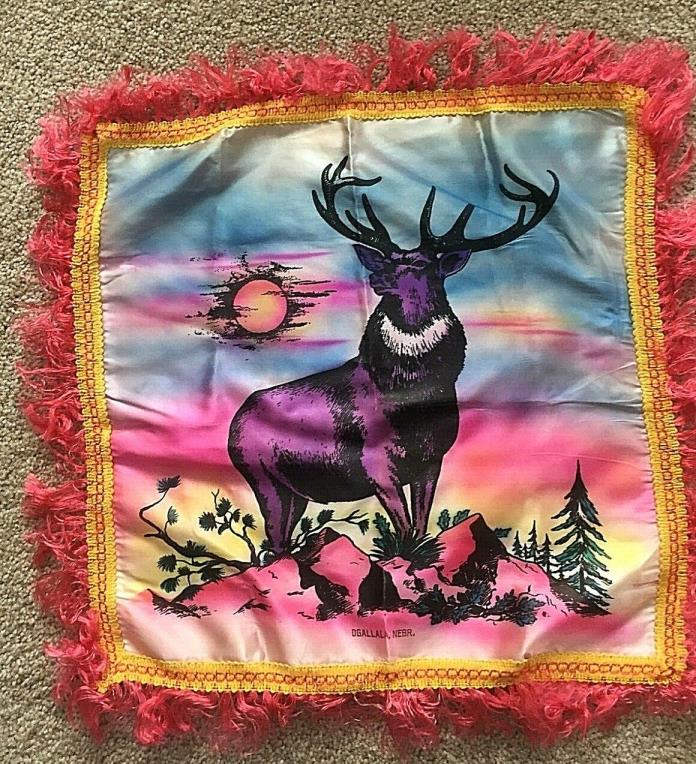 Vintage Souvenir Satin Pillow Cover Ogallala, NEBR, Beautiful Design and Colors