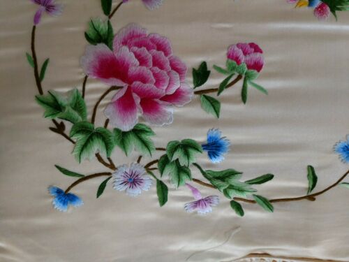 Vintage Satin Embroidered Pillow. 18x18
