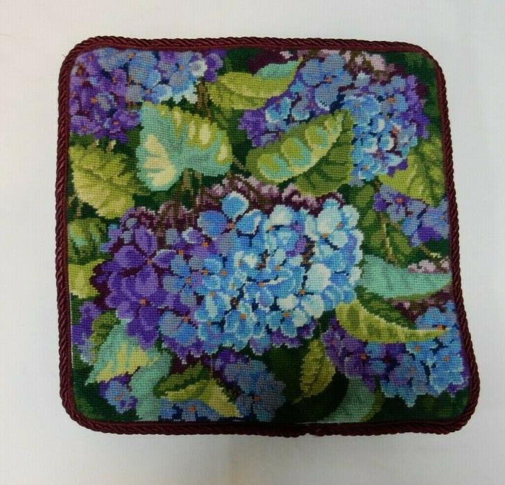 Vintage Needlepoint Pillow Cover Blue Purple Pansy Pansies 13
