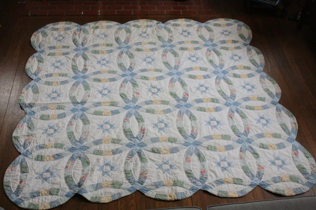 Vintage Inspired Double Wedding Ring  Quilt queen/full size 85 x 85 inches, blue