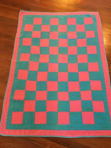 Vintage Small Baby Quilt, Pink And Blue
