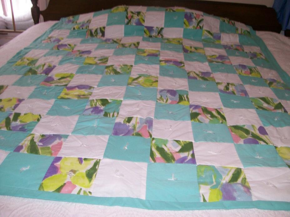 Contemporary Machine Stitched Patchwork Quilt-Tied-60