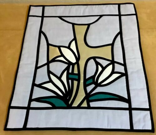 Appliqué Quilt Wall Hanging, Easter Lilies, Hand Made, Grey, Black, White