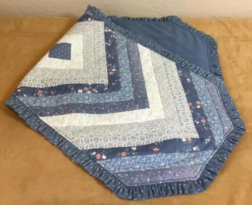 Patchwork Quilt Table Runner, Log Cabin, Blue Calico Prints, Florals, Hand Made
