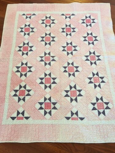Vintage Small Baby Quilt, Pink