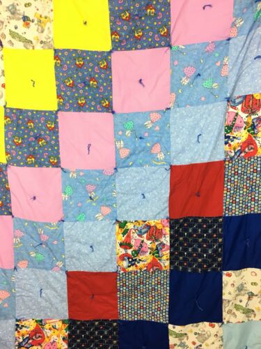 Children's Baby Toddler Block Quilt Comforter Handmade Pink Blue Red 78