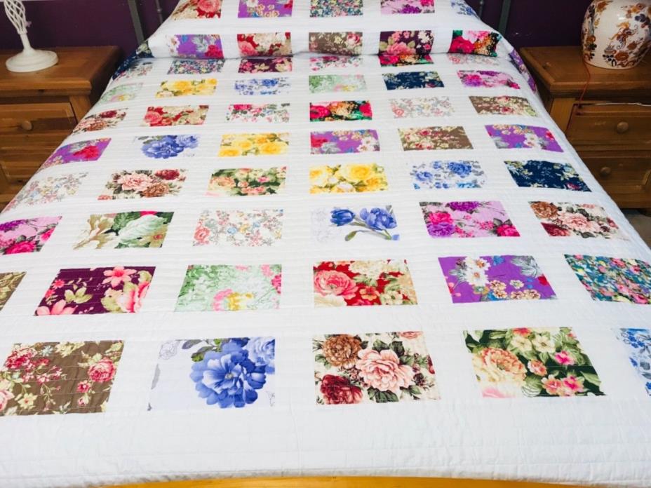 Queen  size Hawaiian style machine pieced patchwork quilt #NJ-65