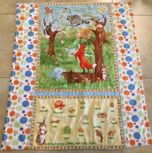 Printed Crib Quilt, Whimsical Animals, ABC’s, Trees, Dots, Bunny, Fox, Leaves