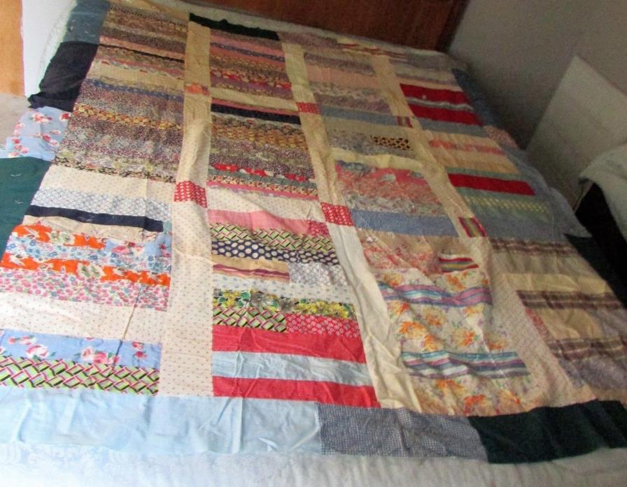 Vintage Unfinished Quilt Top Made With Vintage Fabrics