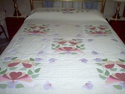 Amish Hand Made Love Birds Queen Quilt  89x104