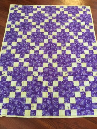 Small Handmade Quilt, Purple Butterflies