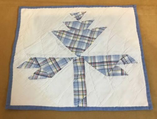 Vintage Patchwork Mini Quilt, Flower-Like Triangles, Early 1900’s, Blue Checks