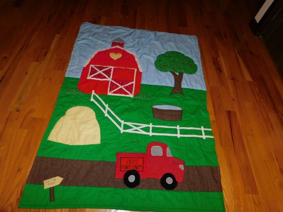 Pony Farm Baby Comforter Quilt Handmade Appliques w/ Pockets Red Barn 1985