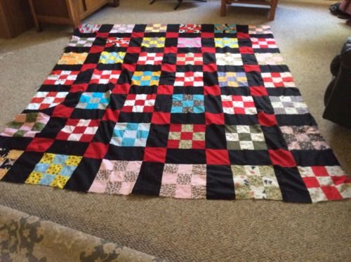 Vintage Black & Red QUILT Handcrafted Machine Stitch topper unfinished 79”x 90.5