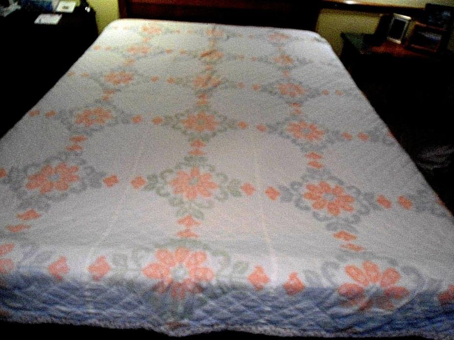 Quilt White Orange/Gray Cross Stitch Pattern Unsewn Flower Border 85