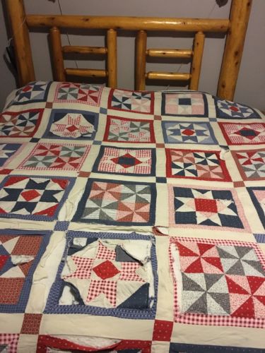 Reduced Price..Vintage Homemade Star Quilt In Need Of Some TLC