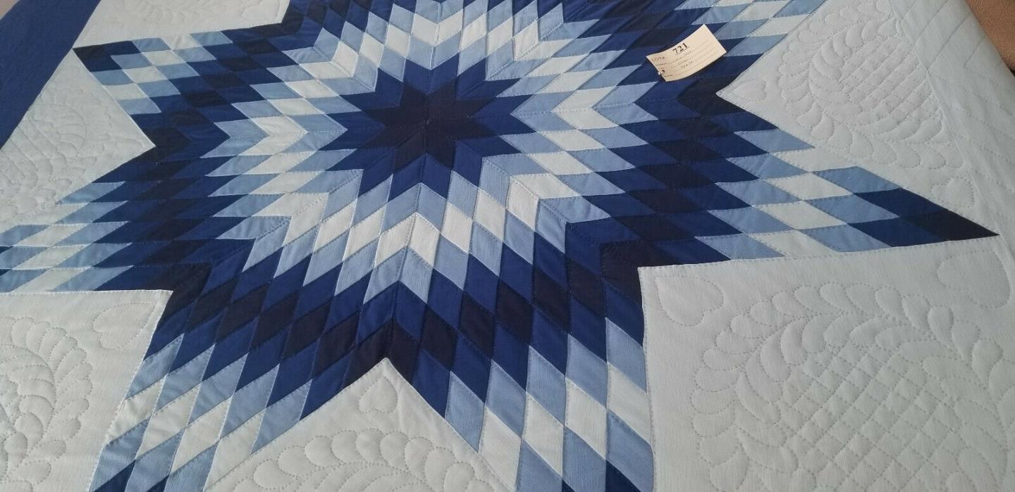BRAND NEW AMISH QUILT LONE STAR- VIBRANT BLUE & WHITE BEAUTIFUL COLORS 88X90