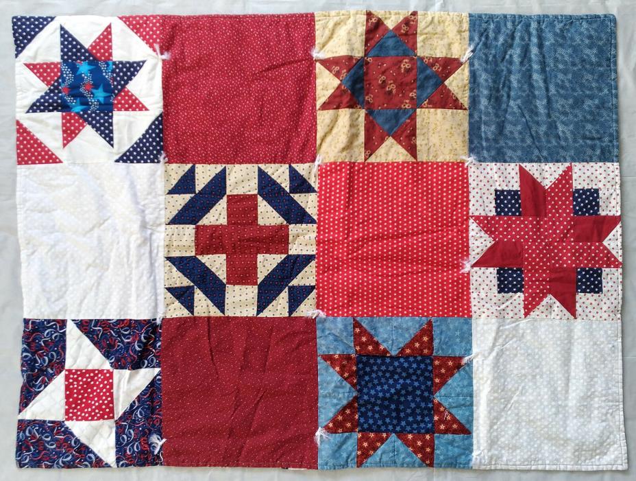 Americana Stars Stripes and Old Glory Baby Quilt Vintage Cranston Fabric Panel