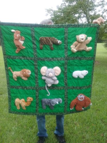 vintage handmade baby play quilt stuffed animals letters