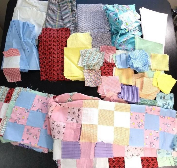 Vintage 1960s Patchwork Handmade Unfinished Quilt Squares Blocks and Fabric Lot