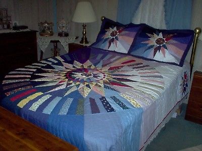 Vintage King QVC Kaliedescope Mariners Compass Quilt and Shams 90x100