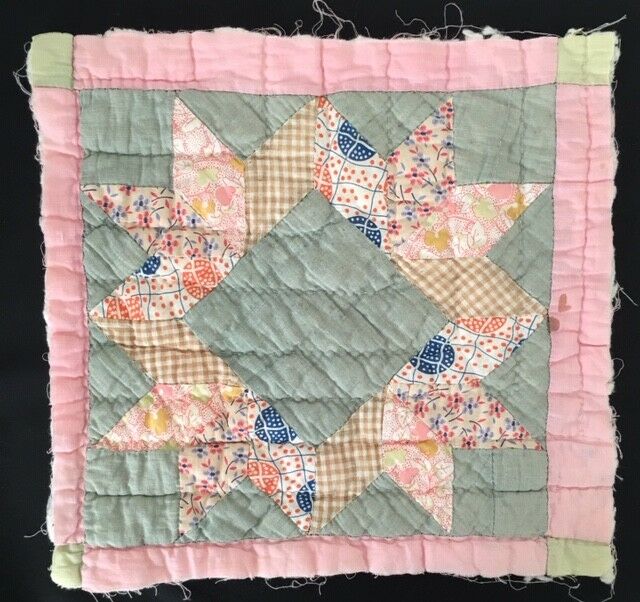 Vintage Patchwork Quilt Cutter Piece Pink Grey Star Pattern 12x13