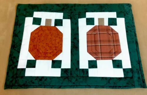 Patchwork Country Quilt Wall Hanging, Pumpkins, Green, Off White, Terra Cotta