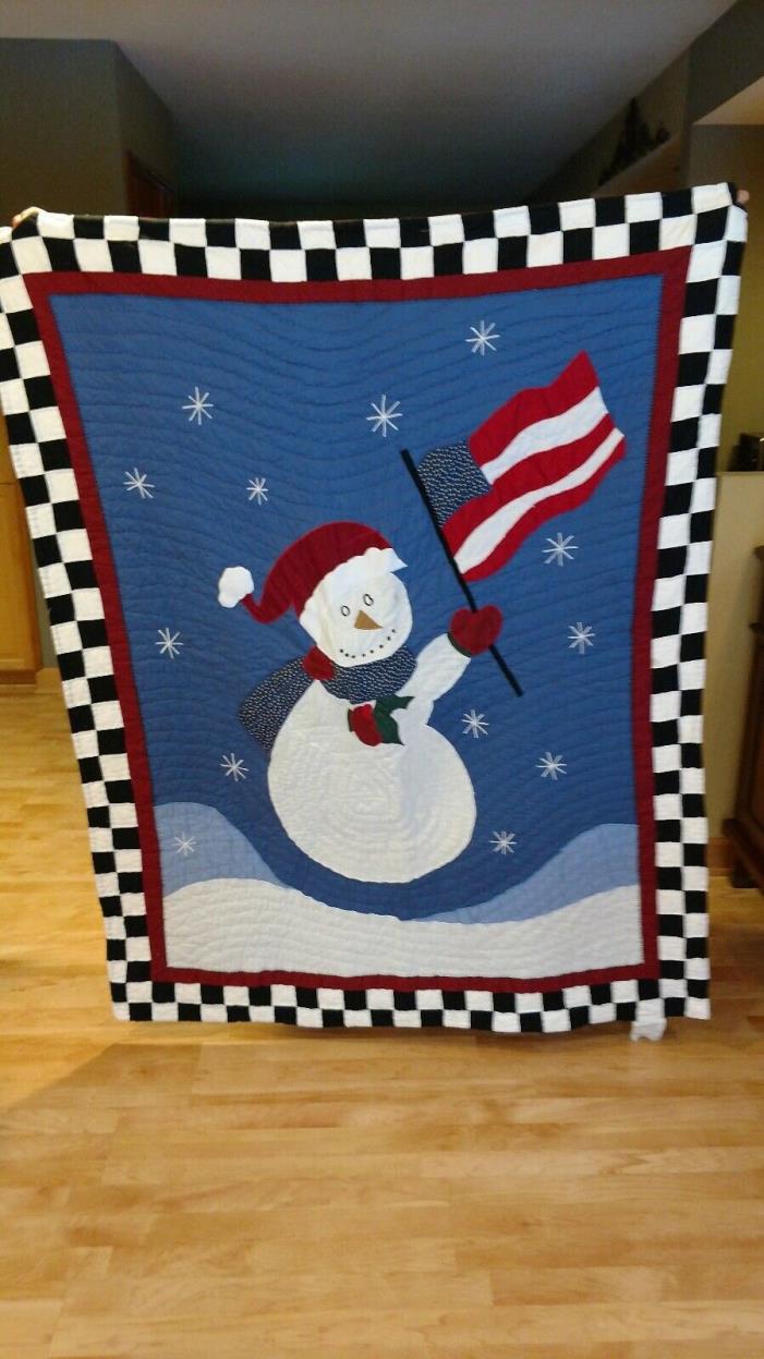 SNOWMAN QUILT 4' X 5'  Pattern front, solid back