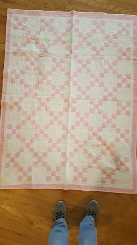 Vintage Pink & White Quilt Small Child's Hand  Quilted 57
