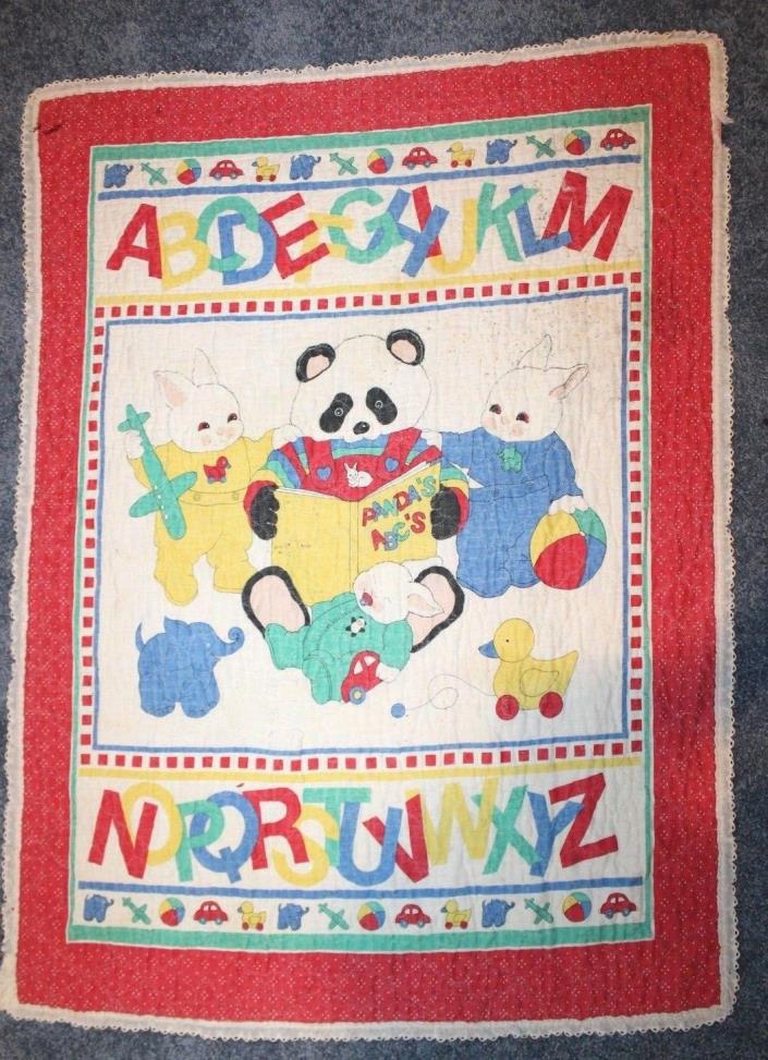 Vintage Quilted Blanket Panda's ABC's Bears Toys Bunny Wall Hanging 32x44