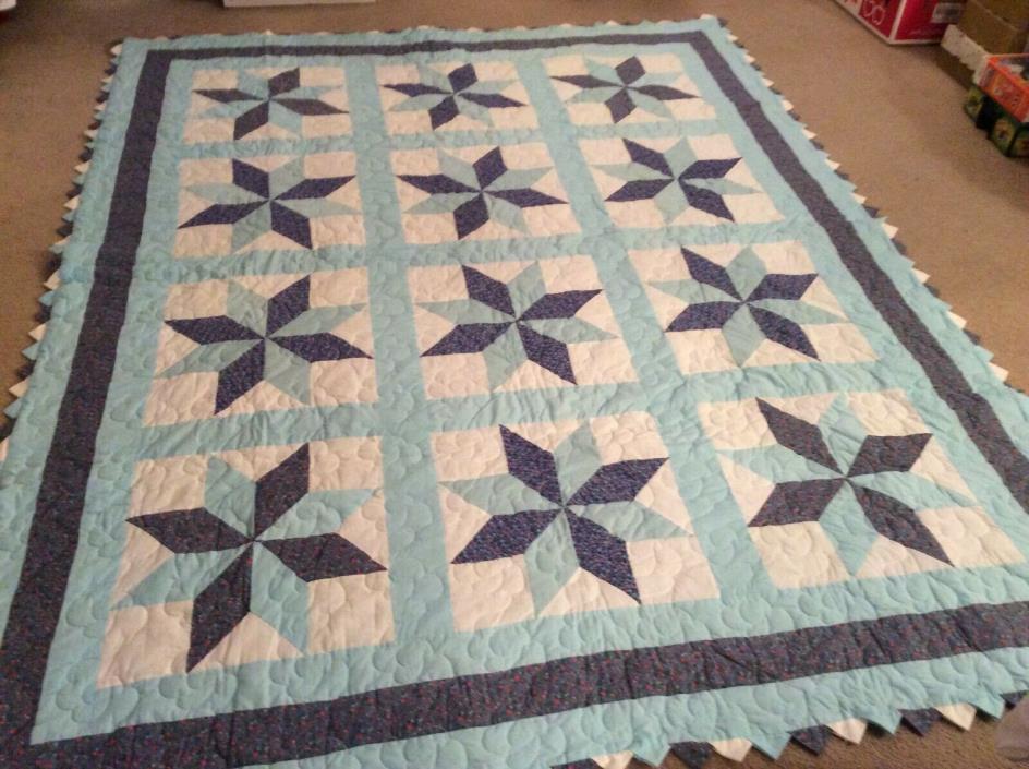 Hand Made Quilt Machine Quilted Blue 93