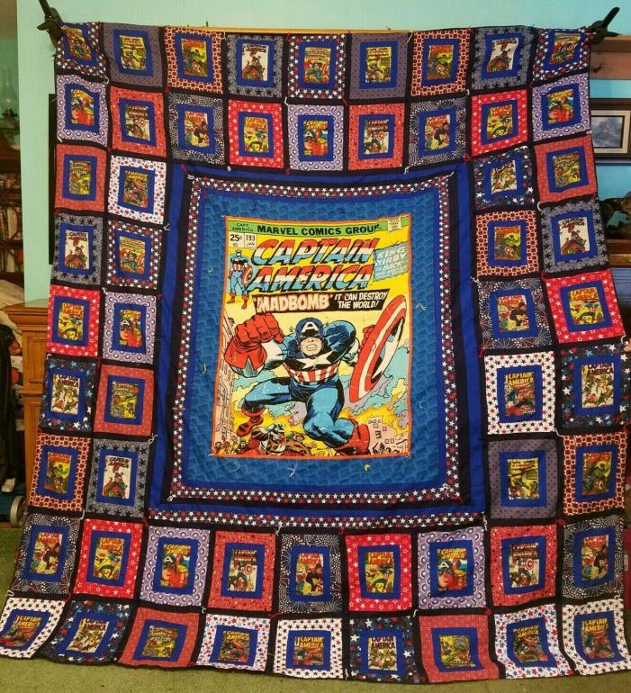 American Captain Comic Hero King Size hand pieced Quilt