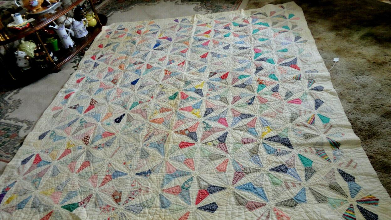 Hand Stitched Pin Wheel Patchwork Quilt ~1930's~ Flour & Sugar Sacks ~ So lovely
