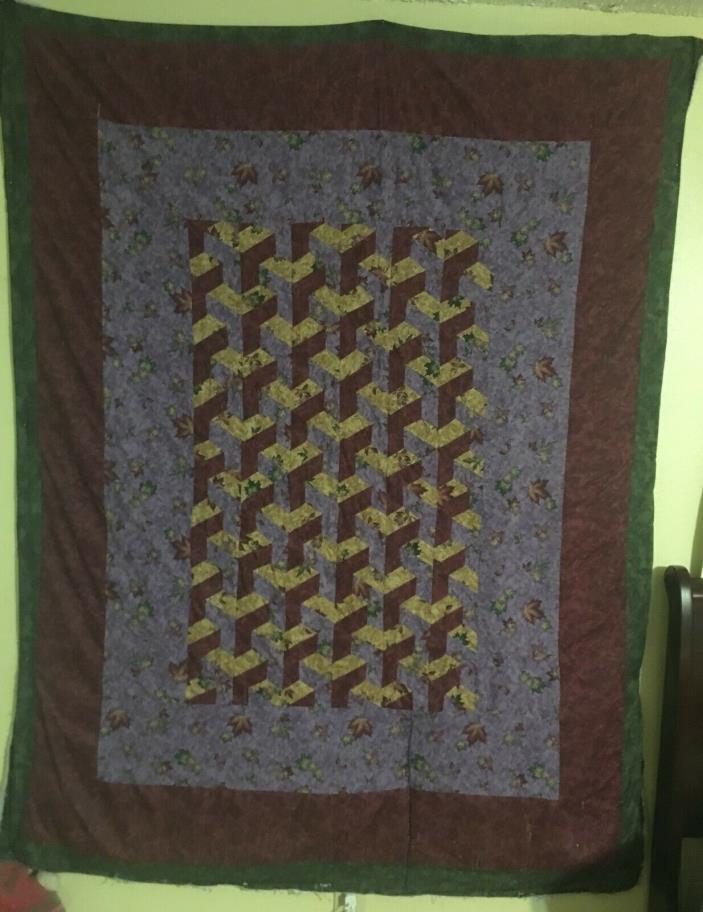 Handmade Quilt 3D blocks Twin wall hanging Great Condition!!!