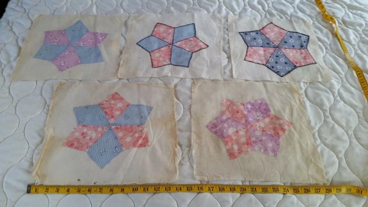 5 Vintage Star Quilt Blocks
