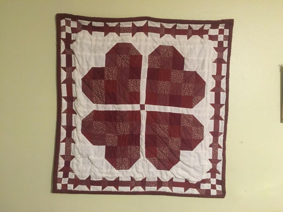 Handmade quilt wall hanging burgandy and ivory 39