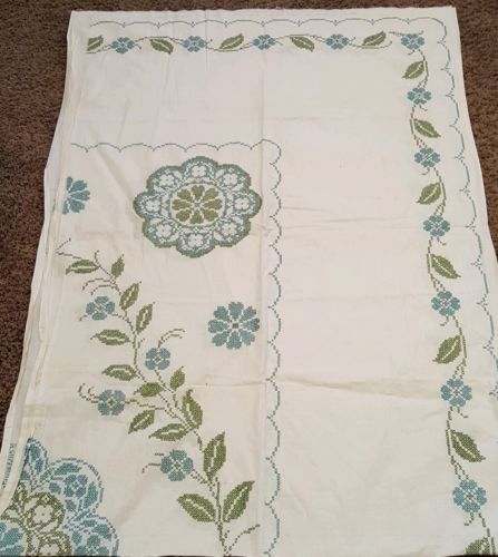 Green Blue Floral Paragon 1157 Cross Stitch Quilt To Finish 66