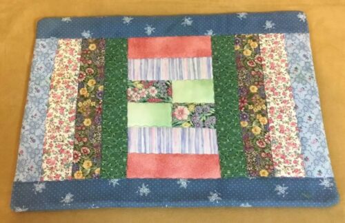 Patchwork Quilt Table Pad, Placemat Or Doll Crib Quilt, Log Cabin Design, Calico