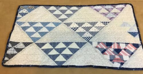 Vintage Patchwork Mini Quilt, Triangles, Early 1900’s, Hand Quilted, Calicos