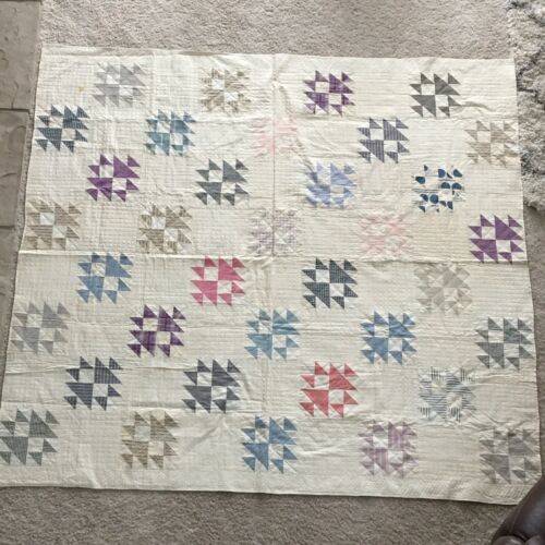 Vintage Quality Quilt Top Lightweight Fabric Anvil Pattern 77x73 No Batting