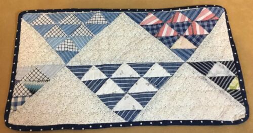 Vintage Patchwork Mini Quilt, Triangles, Early 1900’s, Hand Quilted, Plaids