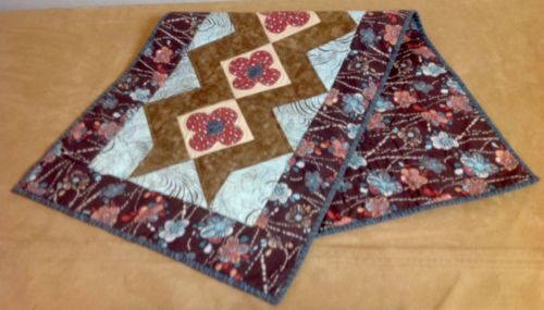 Patchwork & Appliqué Quilt Table Runner, Triangles, Squares, Flowers, Hand Made