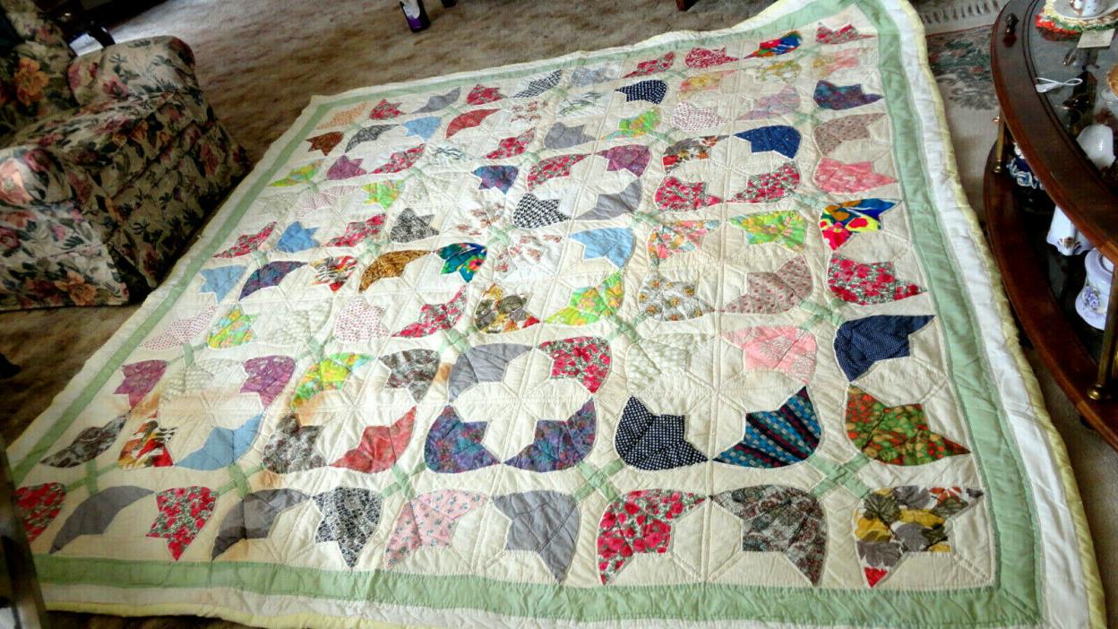 Vintage Multicolor Tulip Patchwork Handmade Quilt ~ 94 X 94 ~ So Good 