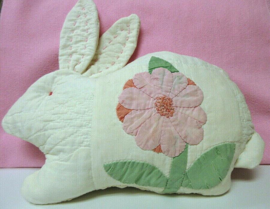 Bunny Rabbit Upcycle Vtg Quilt Easter Pink Handmade Stuffed 10
