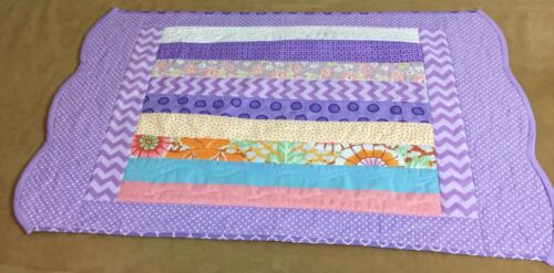 Patchwork Quilt Table Pad, Runner, Wall Quilt, Rectangle Logs, Lavender, Peach