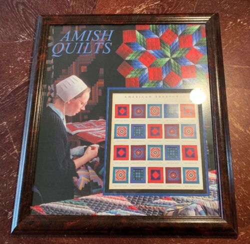 American Treasures Amish Quilts 34c USA stamp sheet set wood framed 2001 ASC