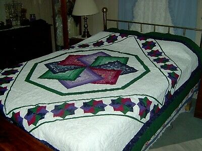 Queen Hand Made Star Spin Quilt  95x95  NEW